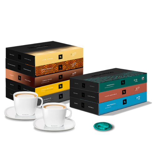 Professional Coffee 10 Box Best Sellers Assortment + 12 Cups and Saucers